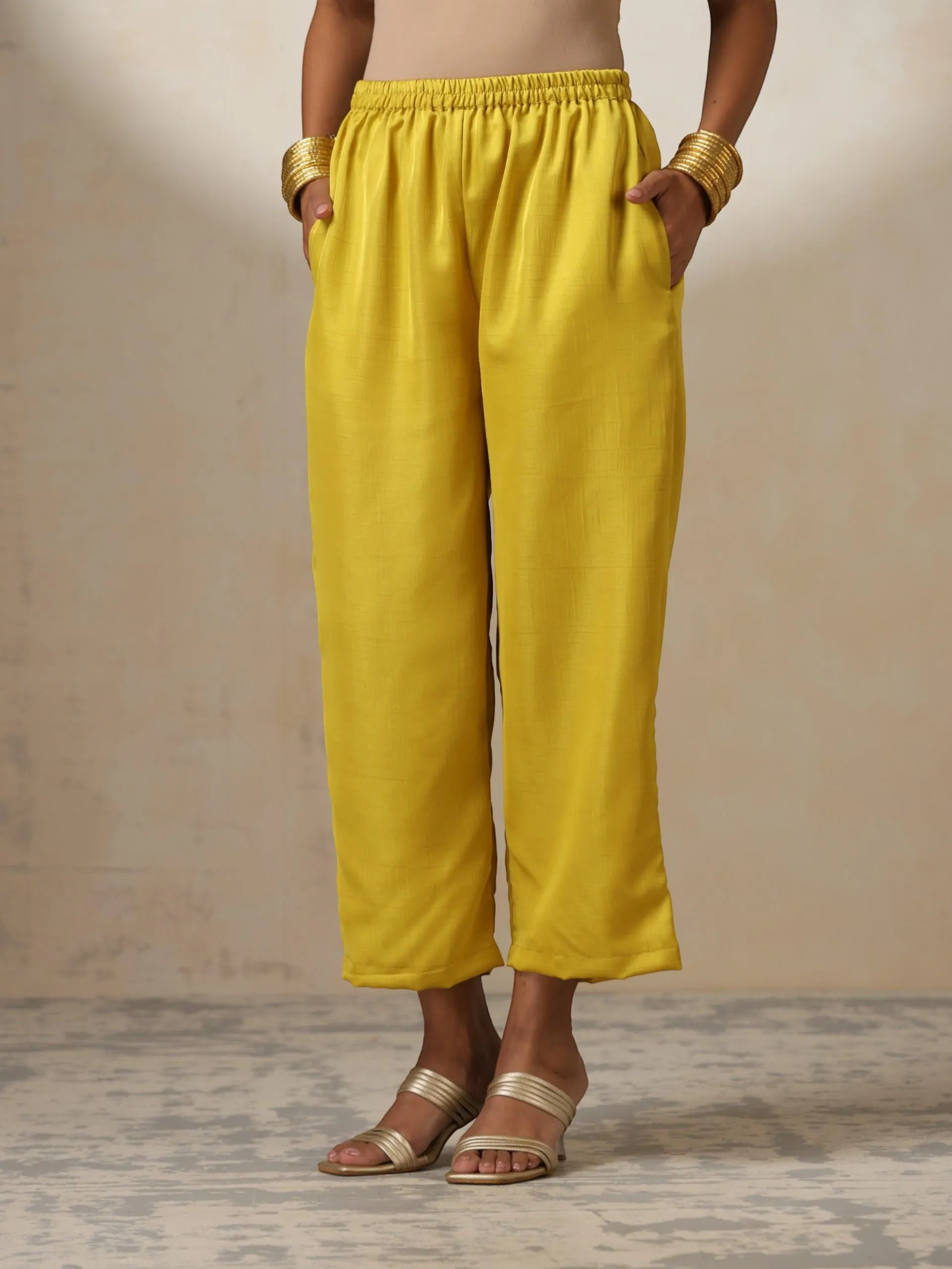 2 pc SET - Yellow Silk Blend A line Top and Bottom with Pocket