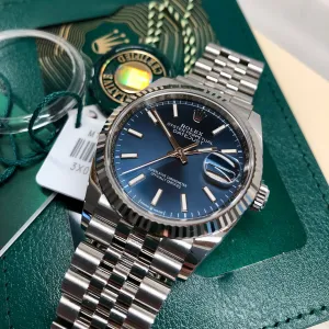 2021 Rolex Datejust 126234 Blue Jubilee 36mm Fluted Bezel Wristwatch with Box and Papers