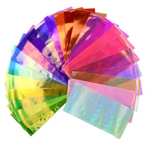 24 Pieces Thin Iridescent Cellophane, Holographic Shattered Broken-Glass Nail Art Decorations