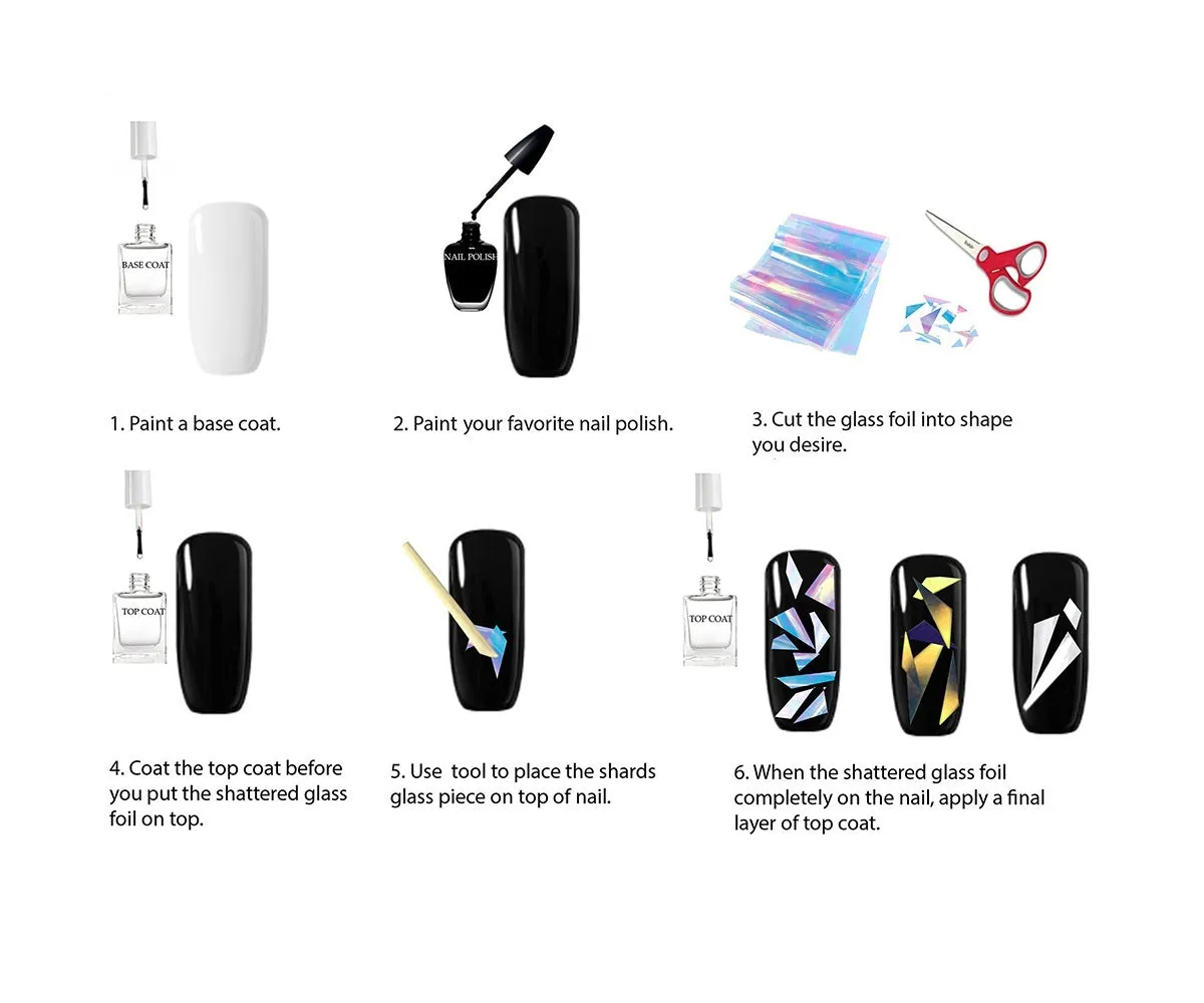 24 Pieces Thin Iridescent Cellophane, Holographic Shattered Broken-Glass Nail Art Decorations