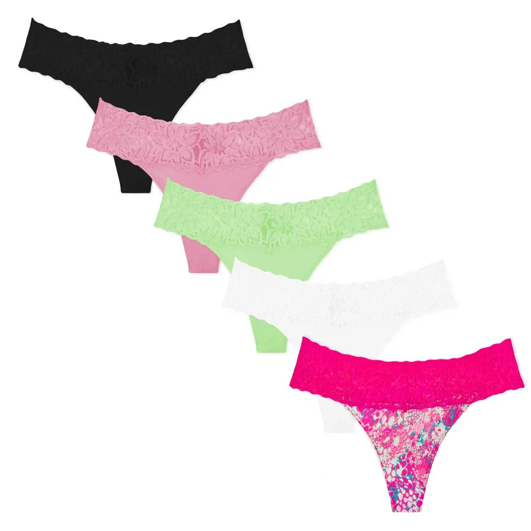 5 Pack Microfiber with Lace Thongs