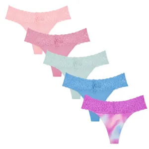 5 Pack Microfiber with Lace Thongs