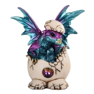 5.25" w Blue Dragon Baby in Egg Statue Fantasy Decoration Figurine