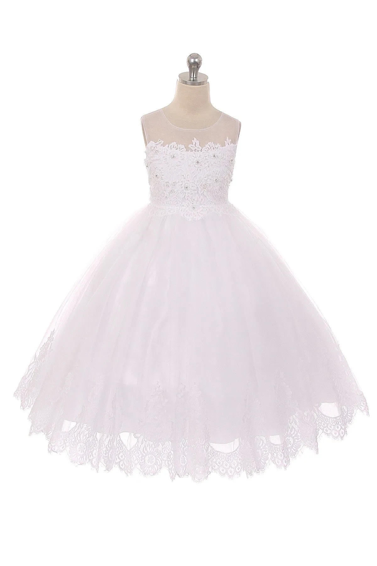 7007- Lace Applique Illusion Bateau Dress