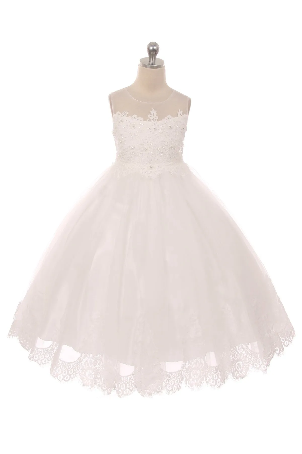 7007- Lace Applique Illusion Bateau Dress