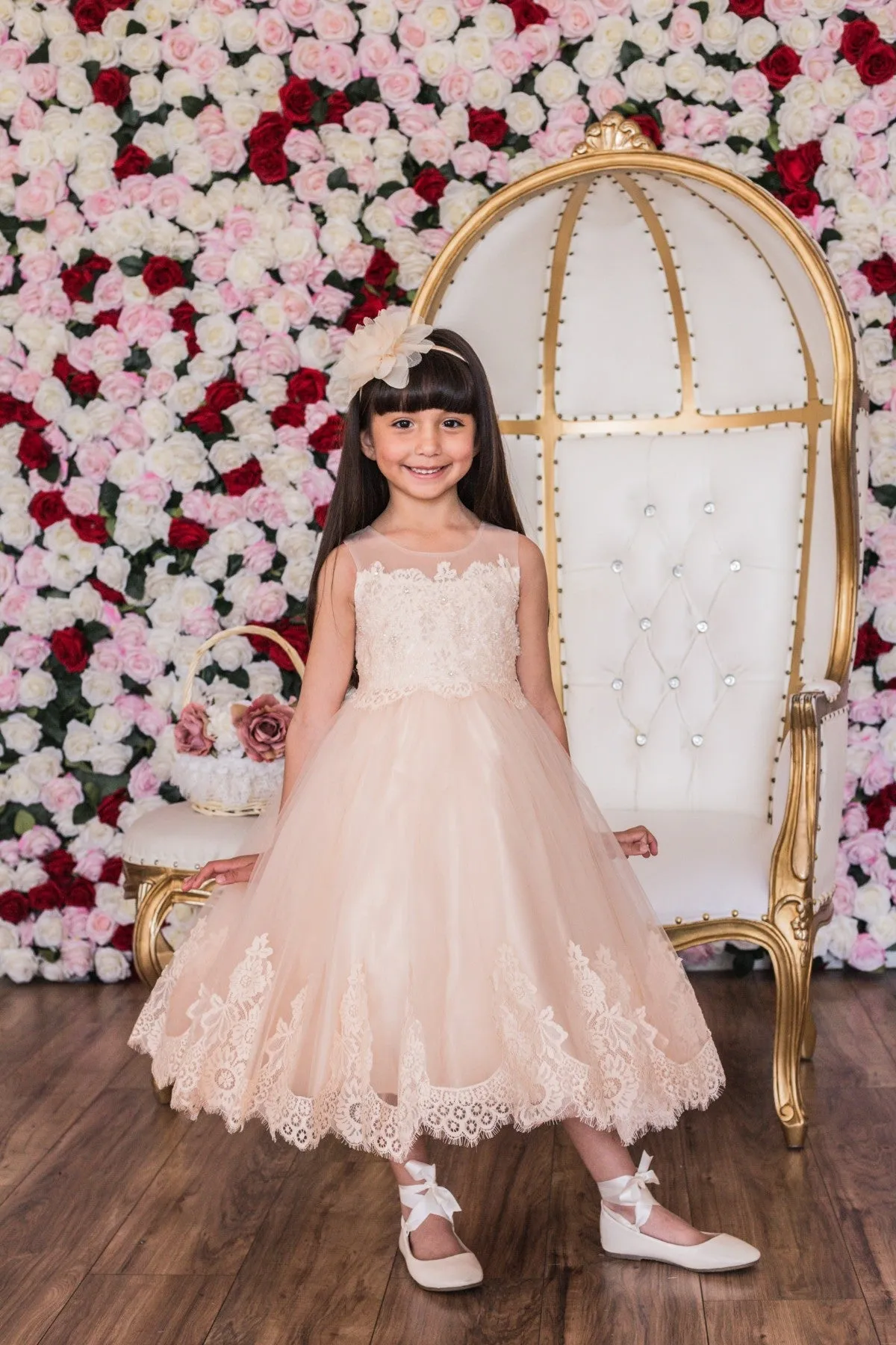 7007- Lace Applique Illusion Bateau Dress