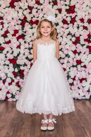 7007- Lace Applique Illusion Bateau Dress