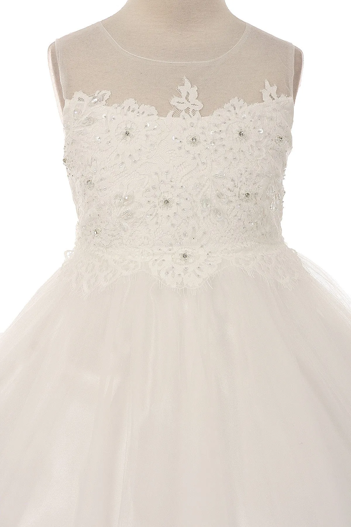 7007- Lace Applique Illusion Bateau Dress