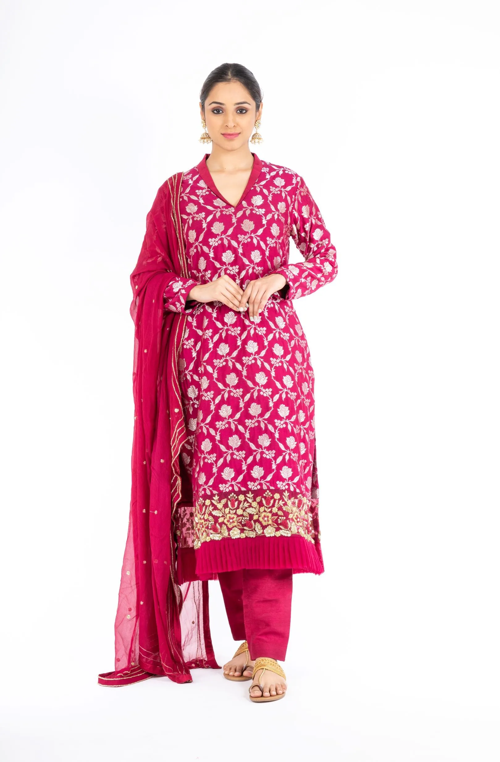 Adorning Rubine Red Palm Silk Salwar Kameez