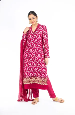 Adorning Rubine Red Palm Silk Salwar Kameez