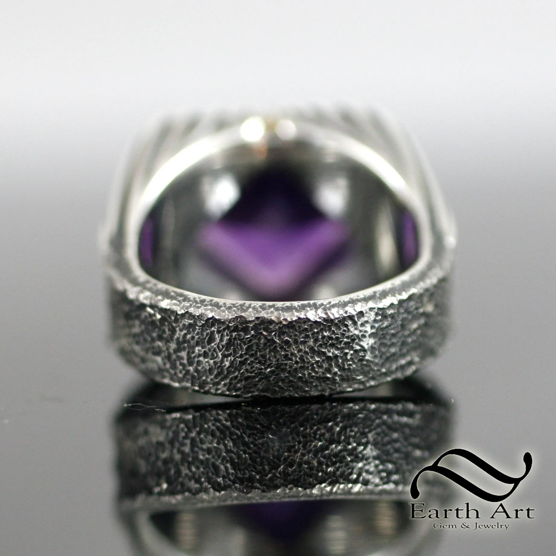 Aggressive Amethyst and Diamond Signet in 18k and Sterling Silver