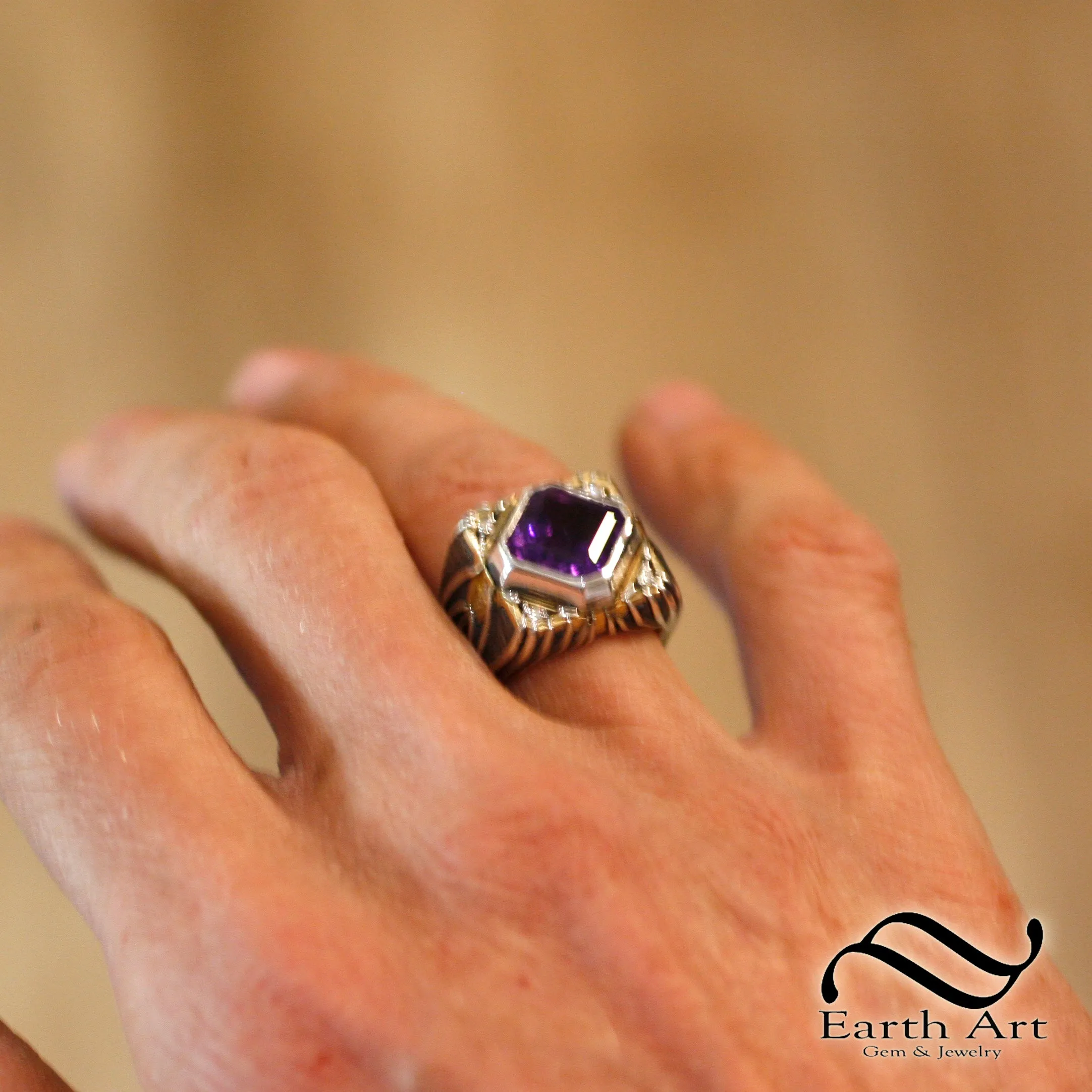 Aggressive Amethyst and Diamond Signet in 18k and Sterling Silver