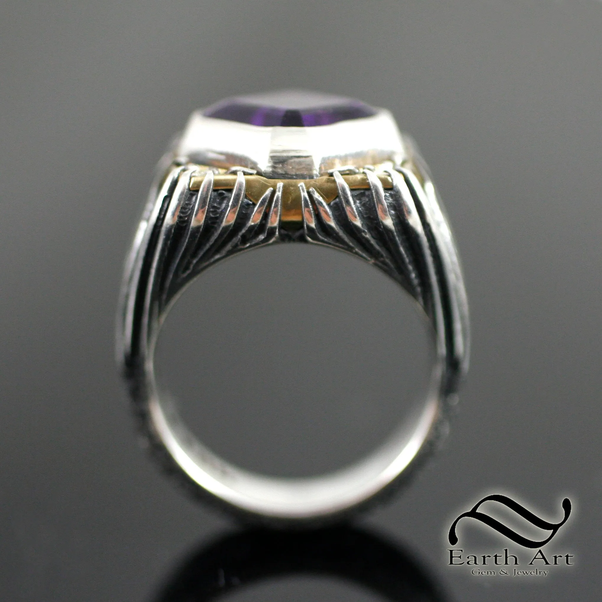 Aggressive Amethyst and Diamond Signet in 18k and Sterling Silver