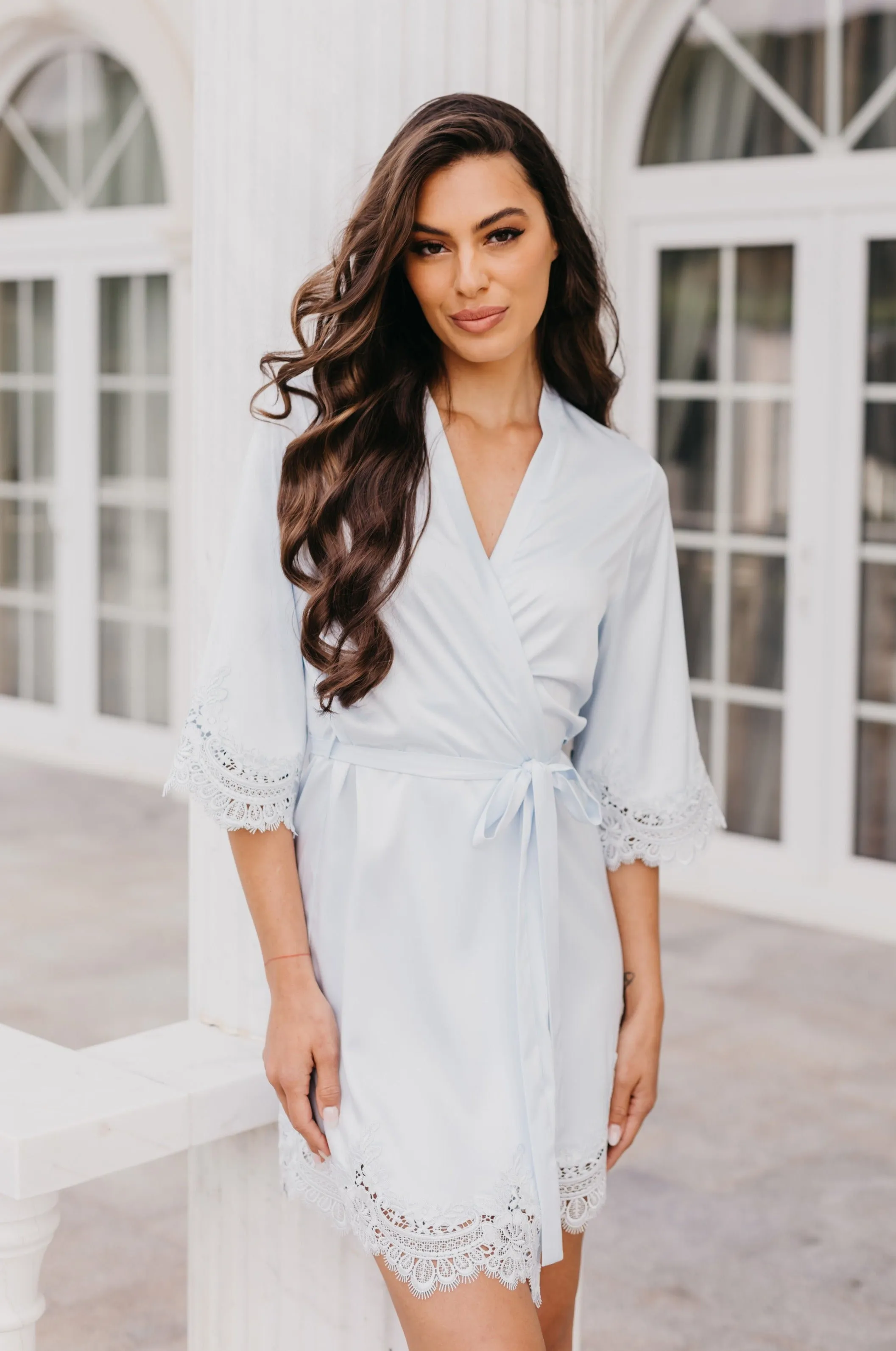 Alessandra Lace Trim Satin Robe