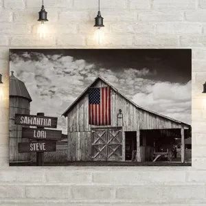 American Flag Rustic Barn Personalized Framed Canvas Print