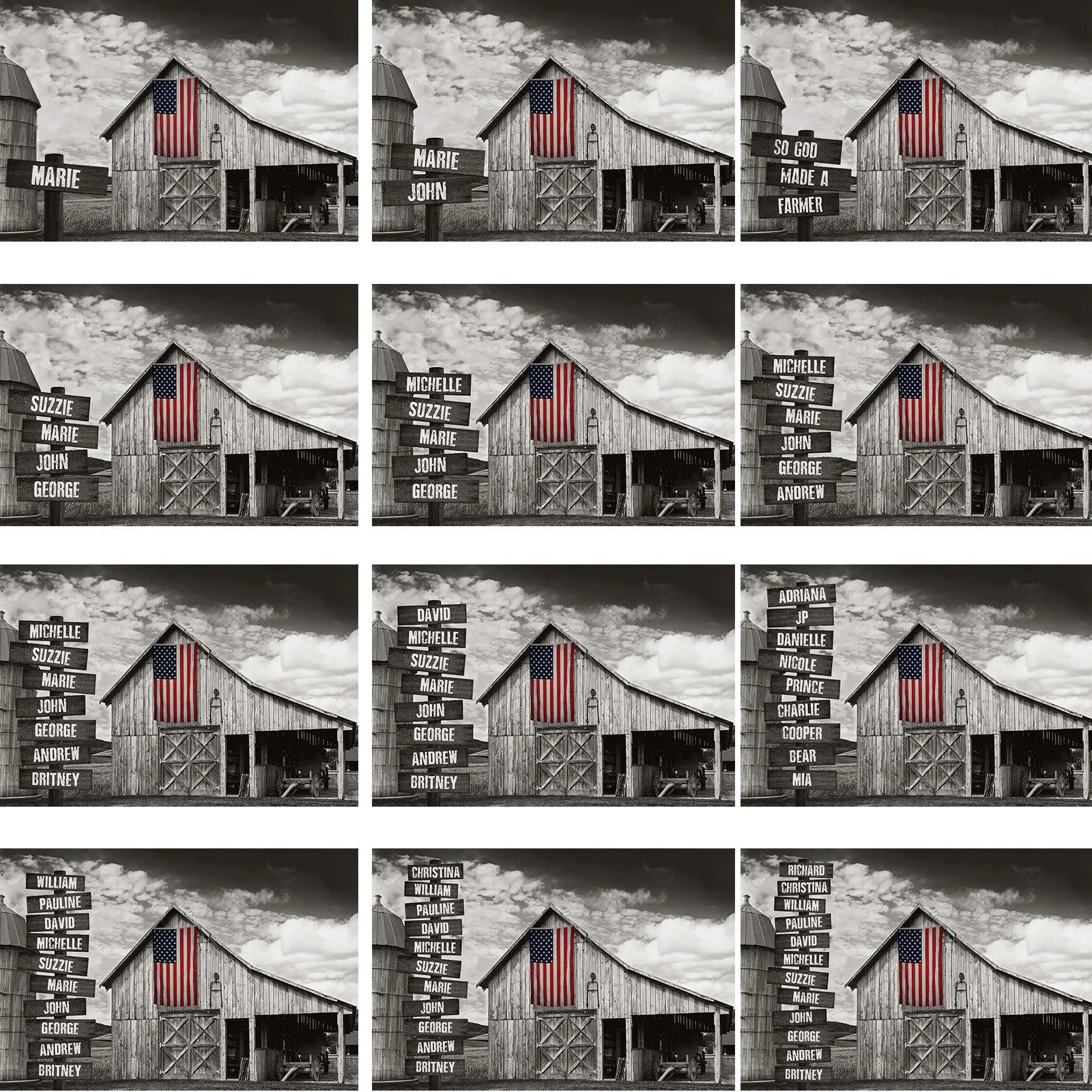 American Flag Rustic Barn Personalized Framed Canvas Print