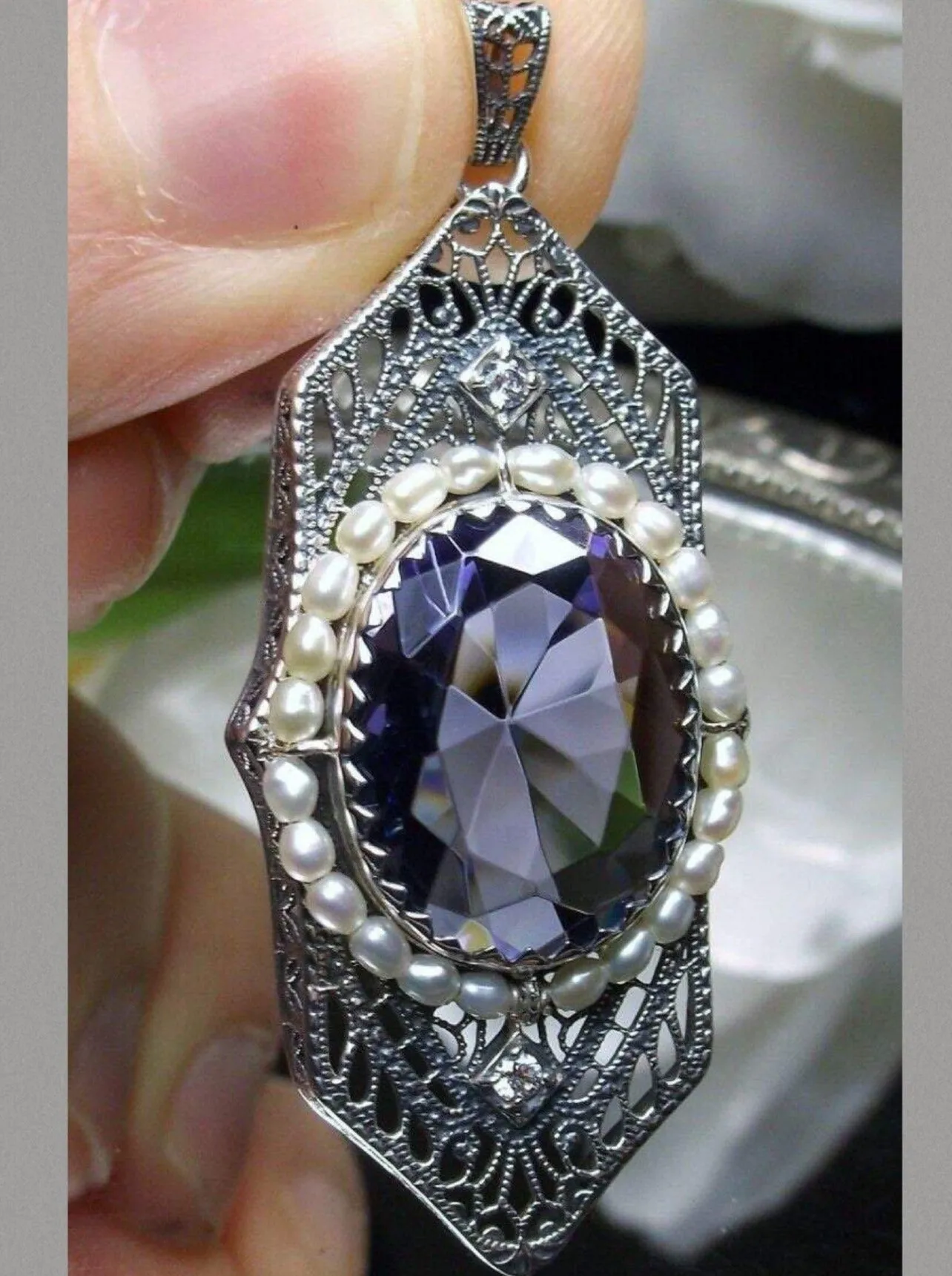 Amethyst Pendant, Art Deco 1930's Jewelry #P156