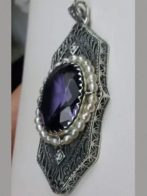 Amethyst Pendant, Art Deco 1930's Jewelry #P156