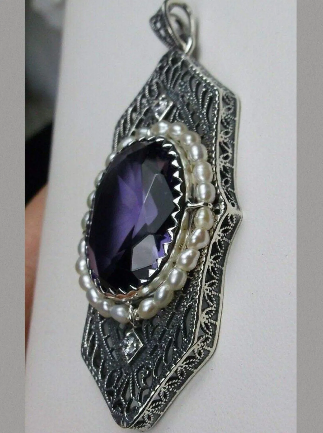 Amethyst Pendant, Art Deco 1930's Jewelry #P156