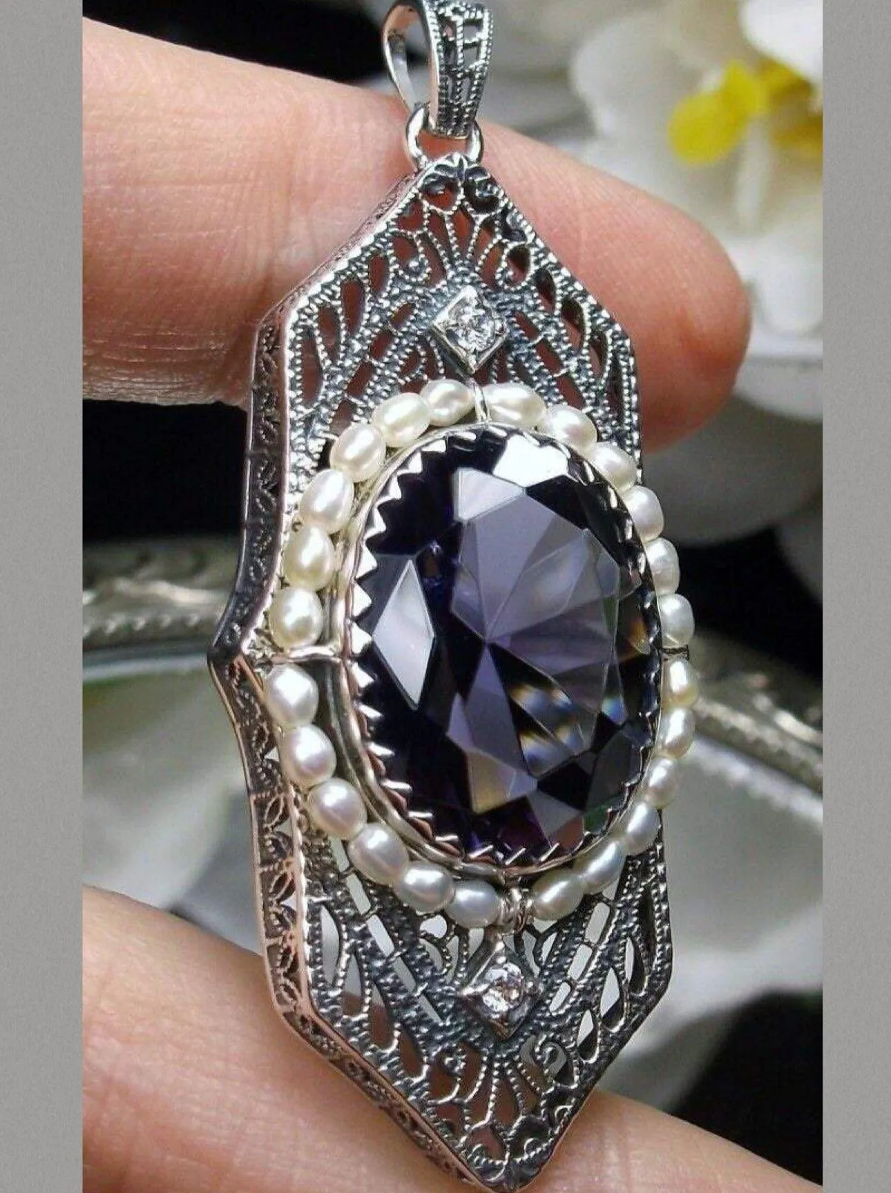 Amethyst Pendant, Art Deco 1930's Jewelry #P156
