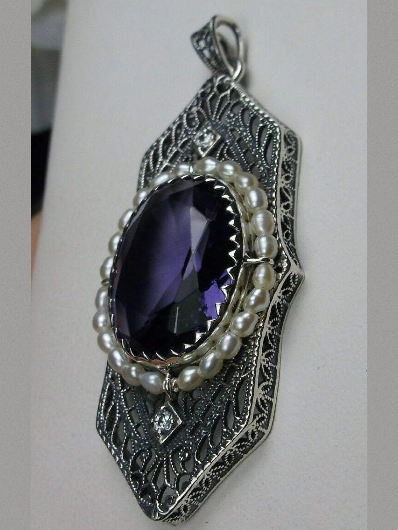 Amethyst Pendant, Art Deco 1930's Jewelry #P156