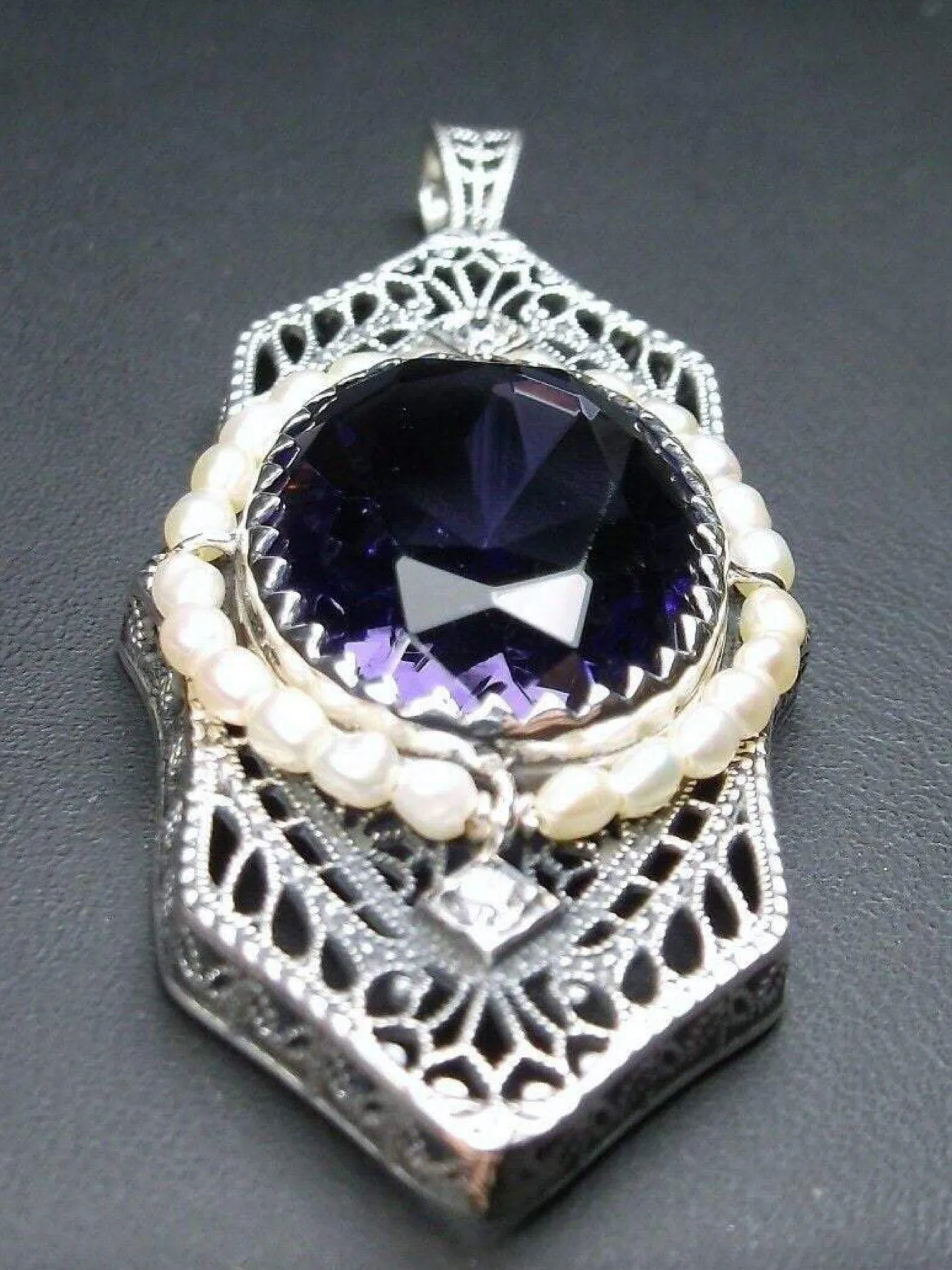 Amethyst Pendant, Art Deco 1930's Jewelry #P156