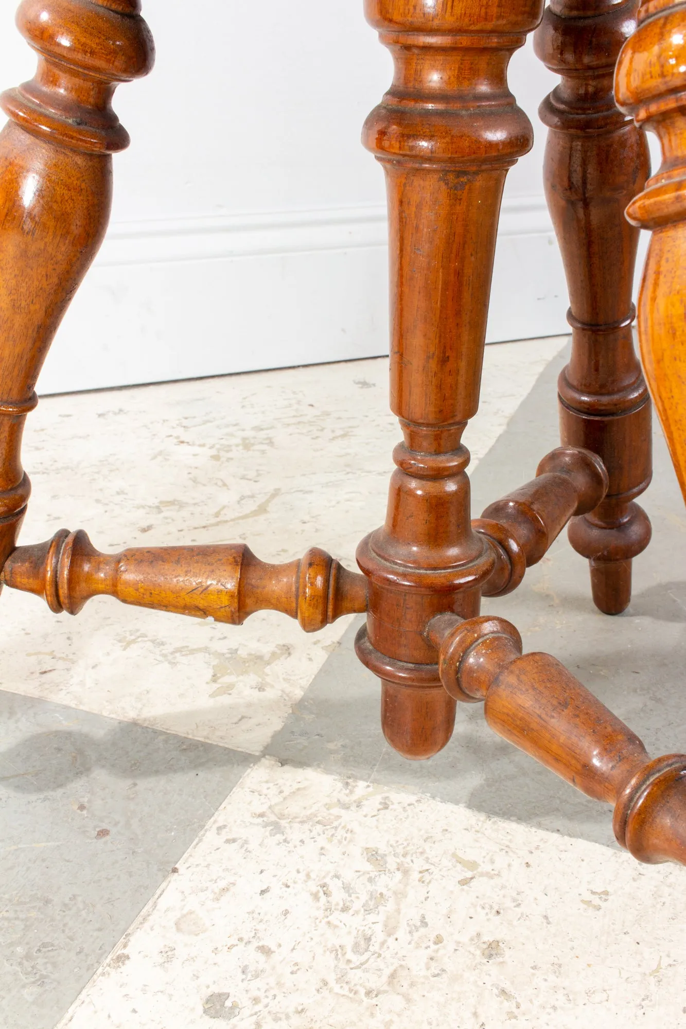 Antique French Adjustable Carved Wood Stool