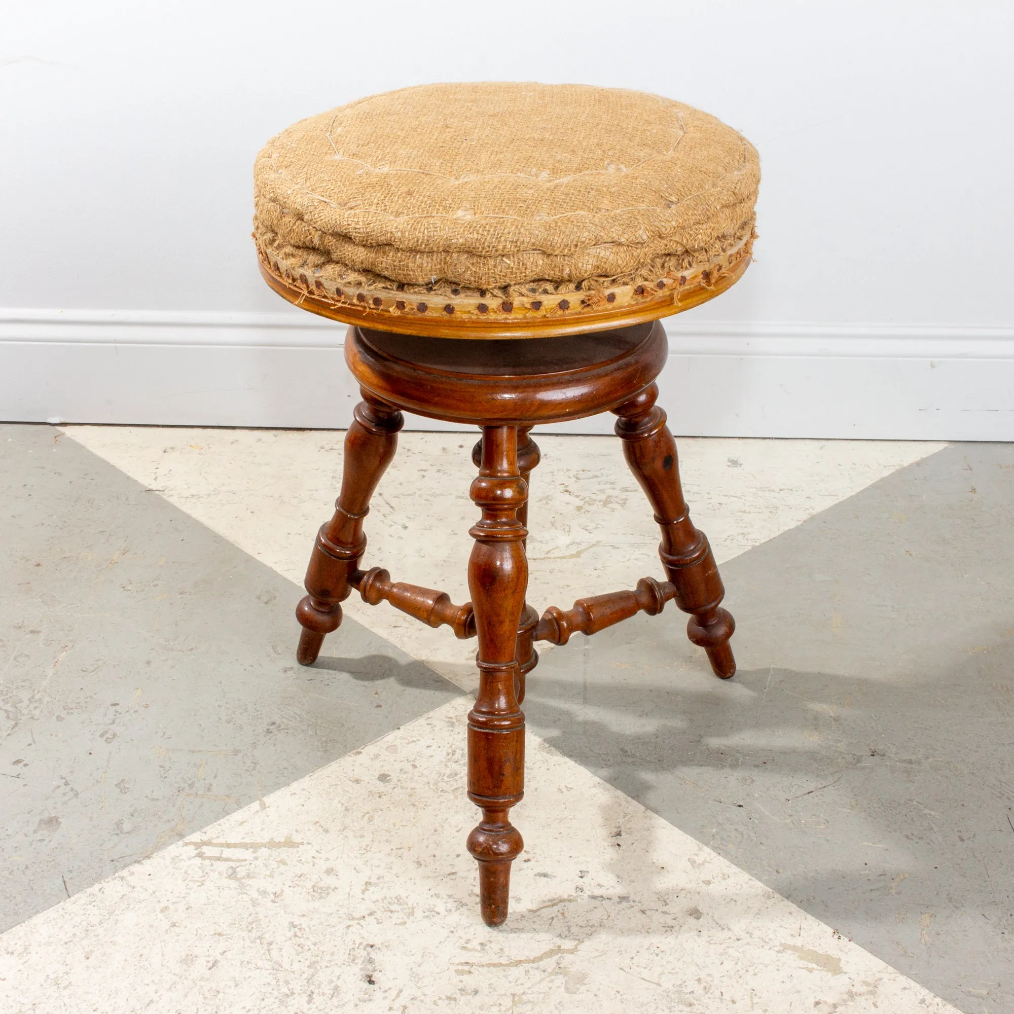Antique French Adjustable Carved Wood Stool