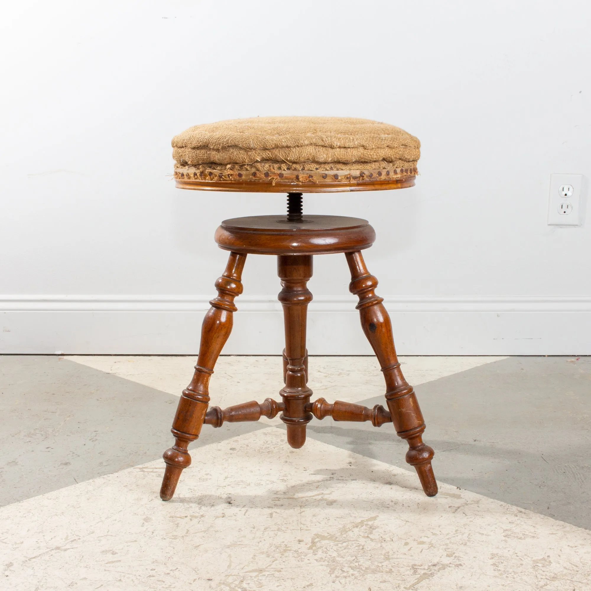 Antique French Adjustable Carved Wood Stool