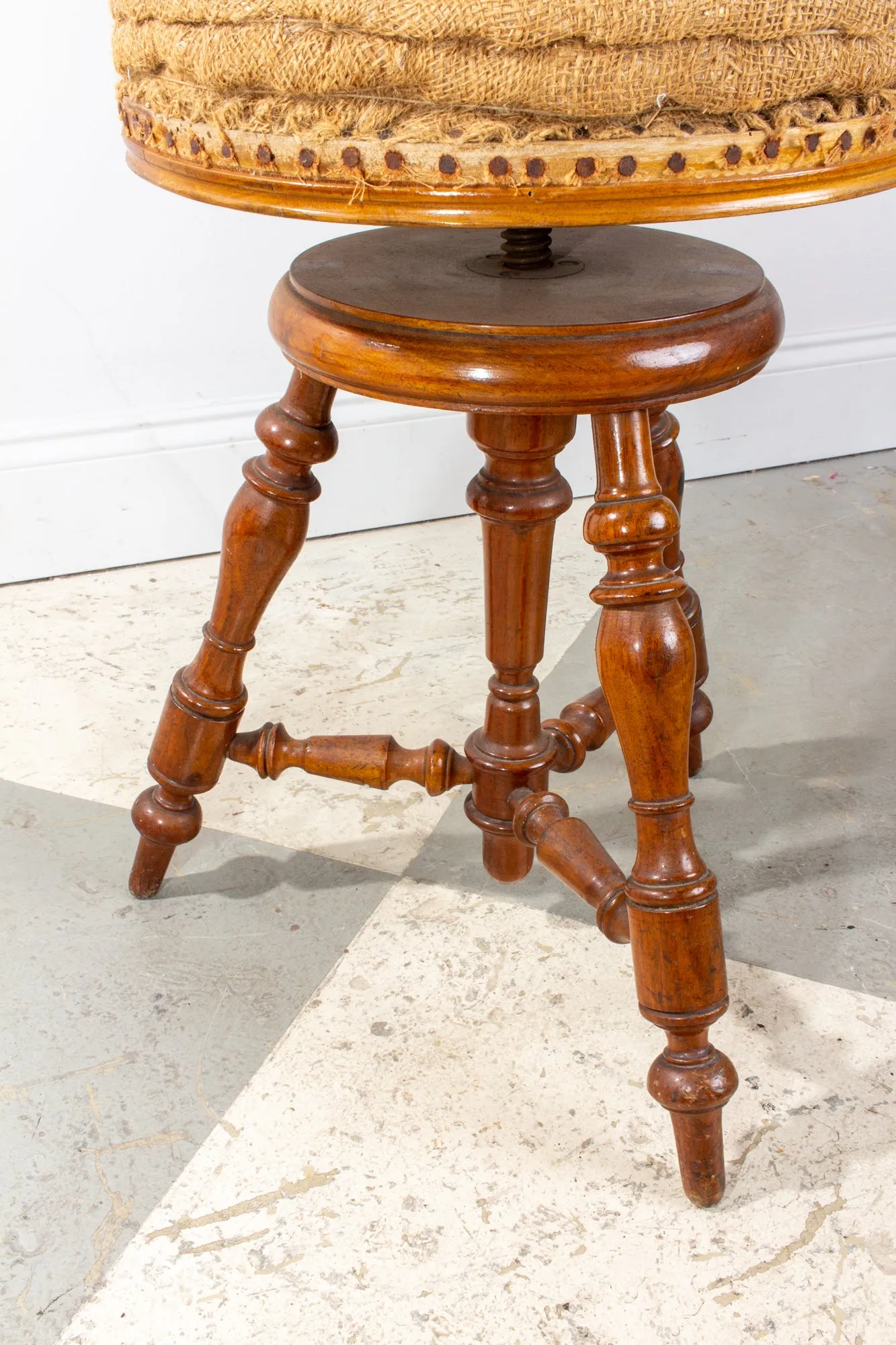 Antique French Adjustable Carved Wood Stool