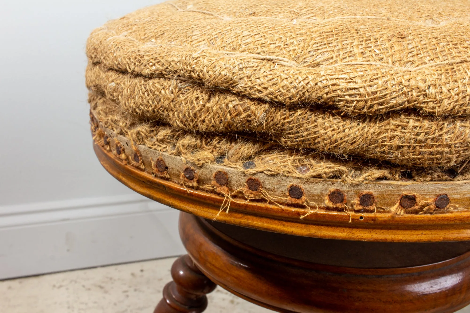 Antique French Adjustable Carved Wood Stool