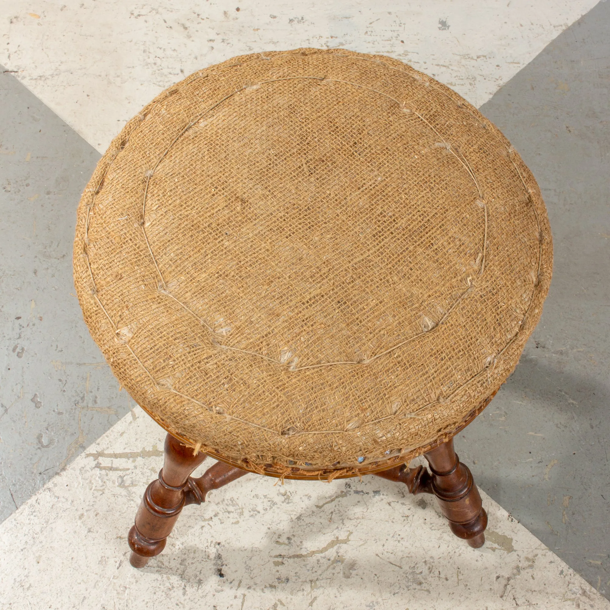 Antique French Adjustable Carved Wood Stool