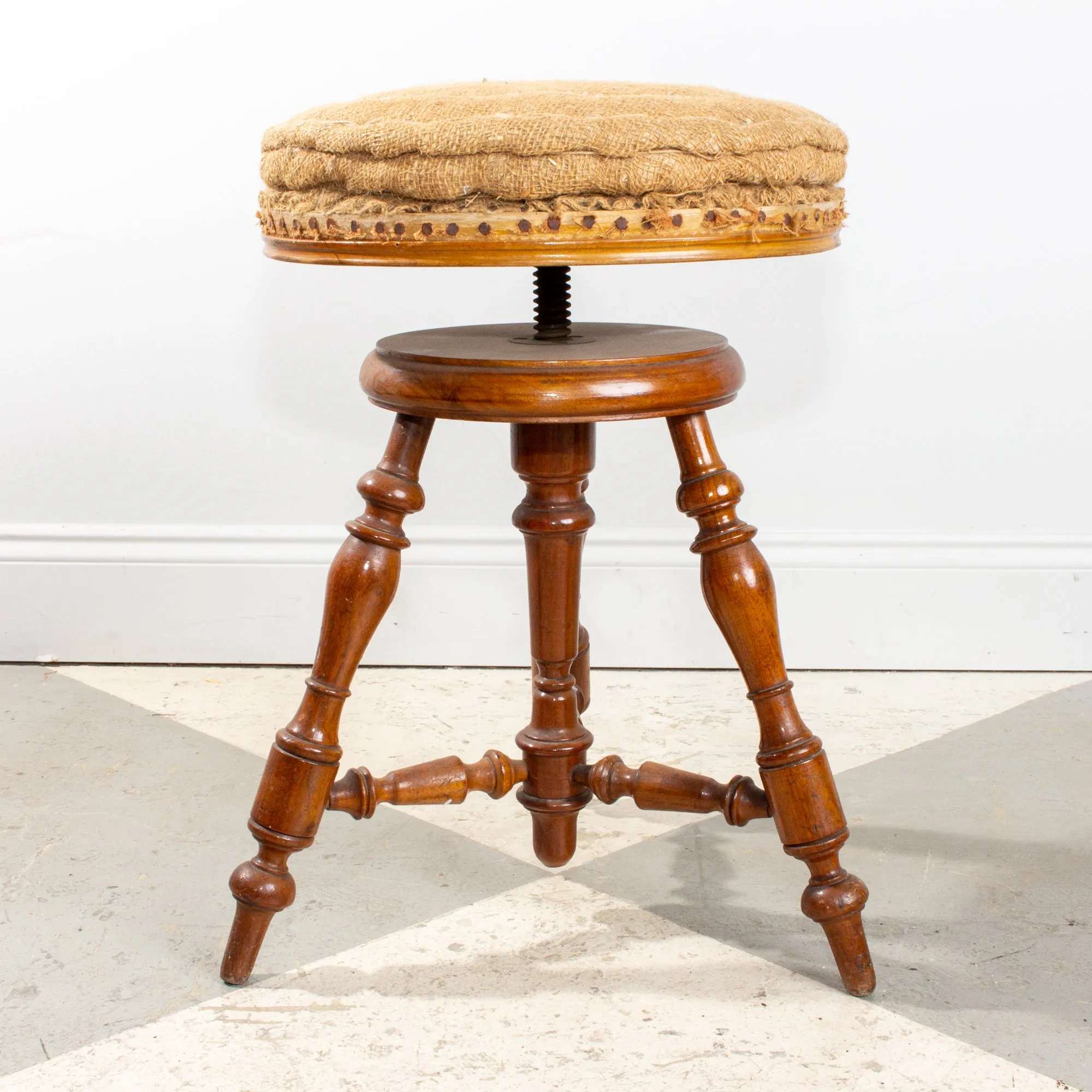 Antique French Adjustable Carved Wood Stool