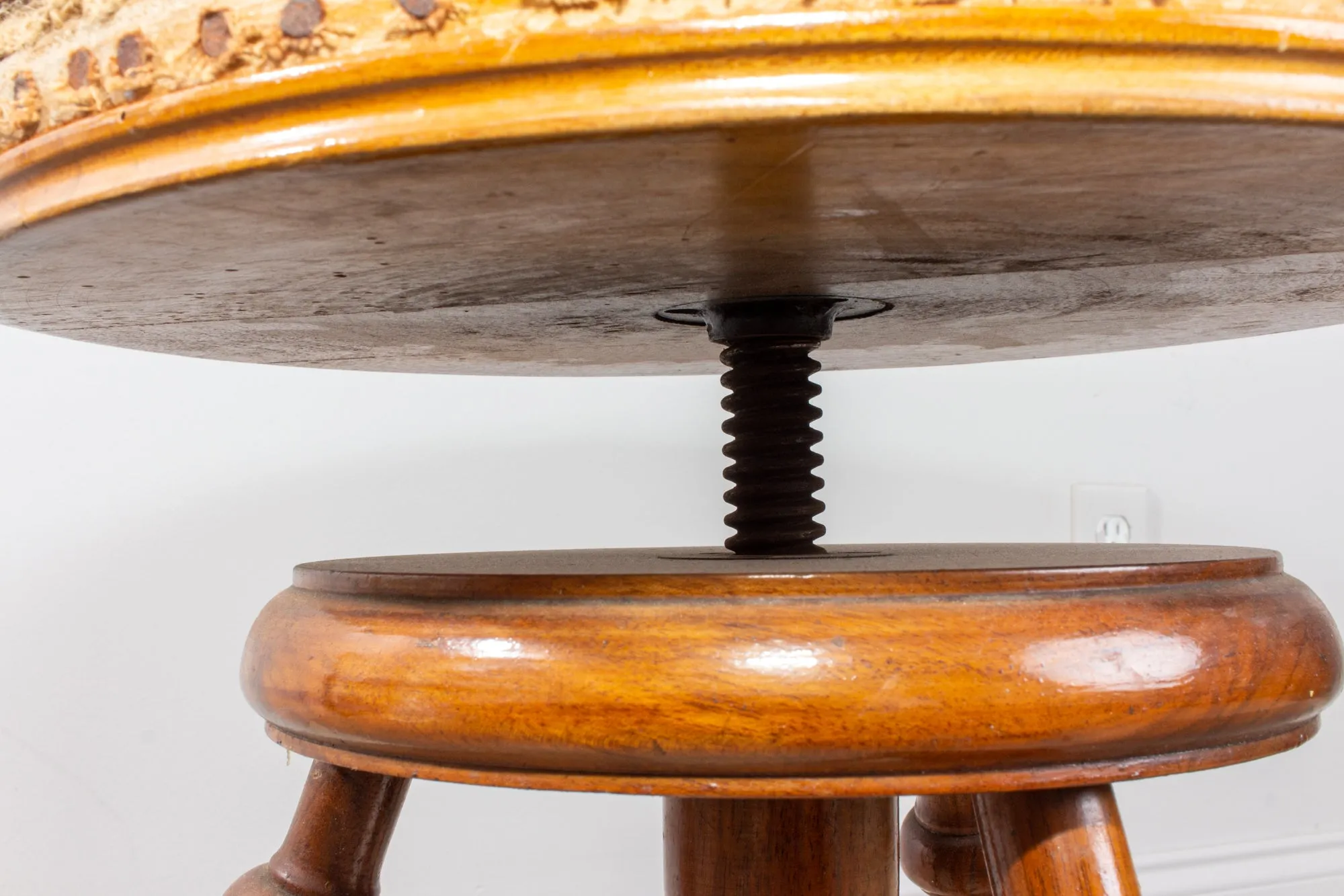 Antique French Adjustable Carved Wood Stool