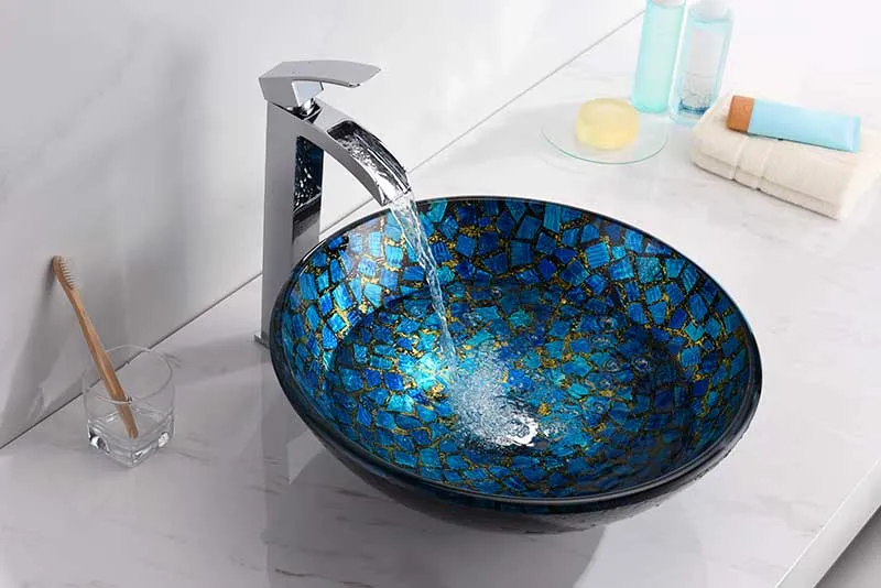Anzzi Mosaic Series Vessel Sink in Blue/Gold Mosaic