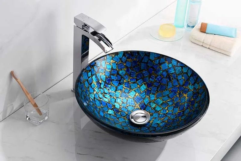 Anzzi Mosaic Series Vessel Sink in Blue/Gold Mosaic