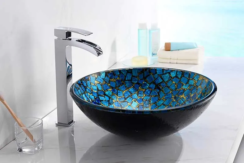 Anzzi Mosaic Series Vessel Sink in Blue/Gold Mosaic