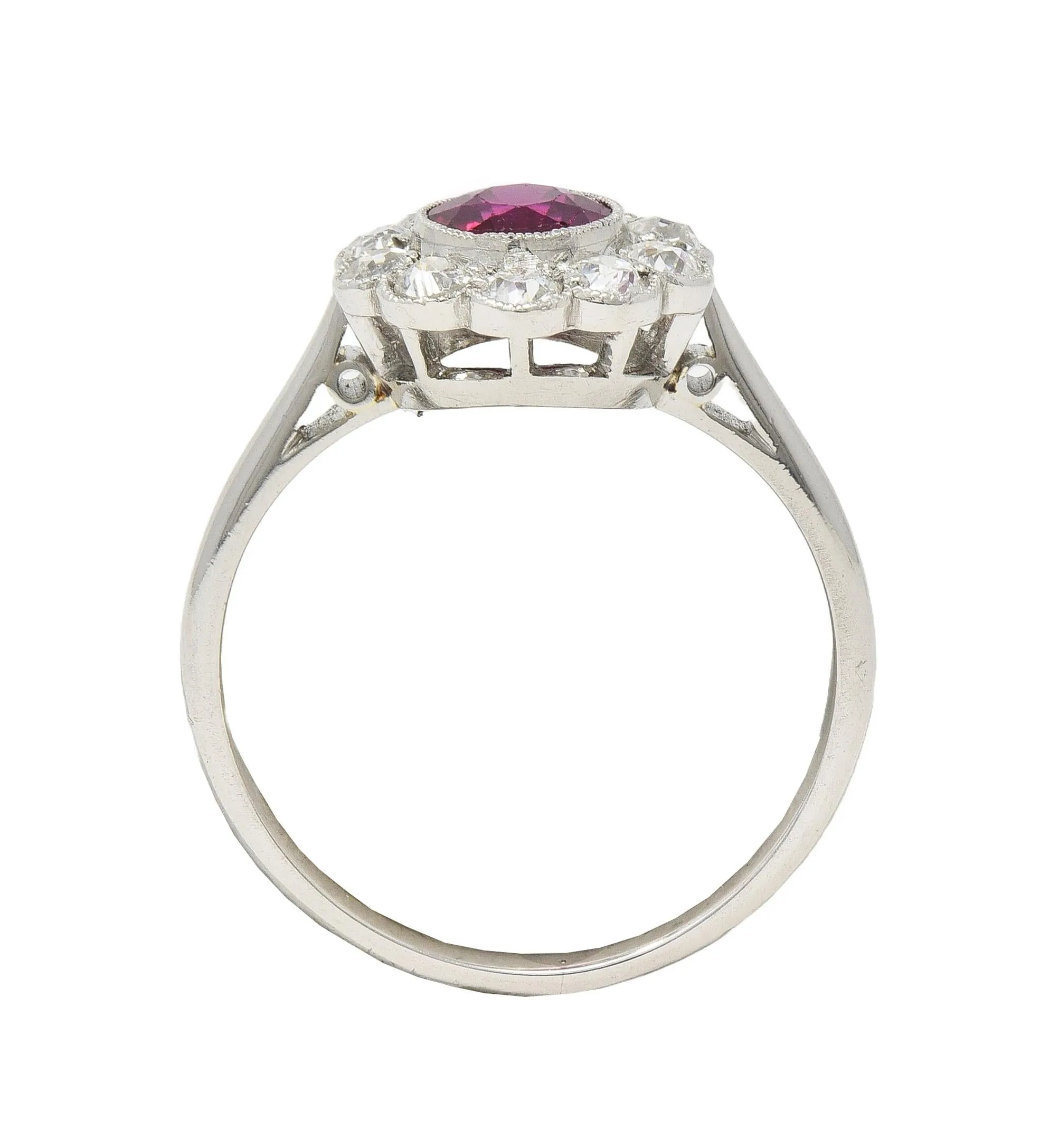 Art Deco 1.20 CTW No Heat Ruby Diamond Platinum Vintage Halo Ring GIA