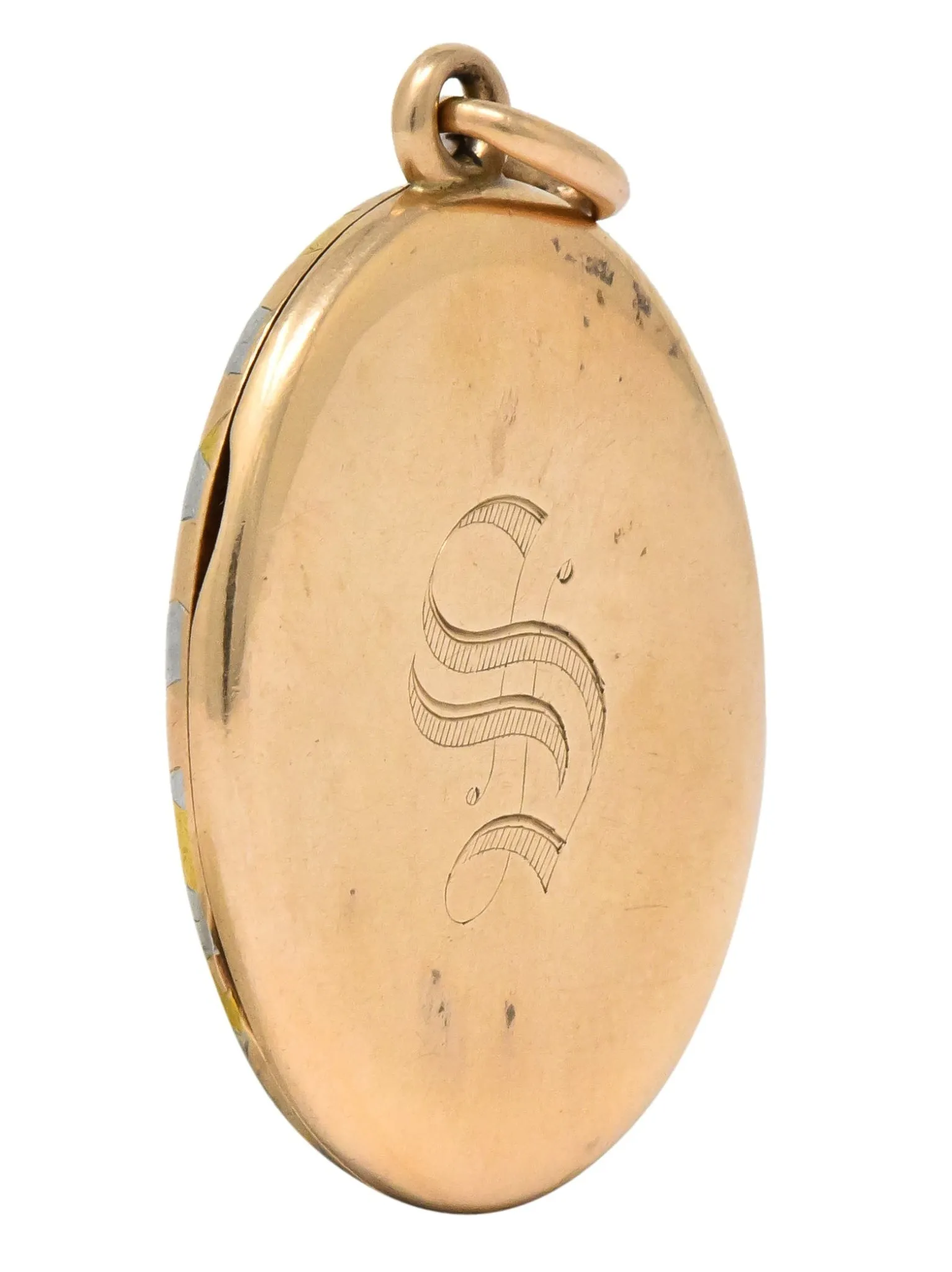 Art Deco 14 Karat Two-Tone Gold Platinum Decorated Locket