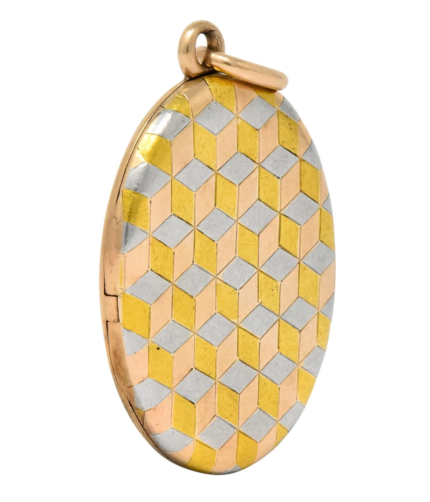 Art Deco 14 Karat Two-Tone Gold Platinum Decorated Locket