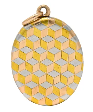 Art Deco 14 Karat Two-Tone Gold Platinum Decorated Locket