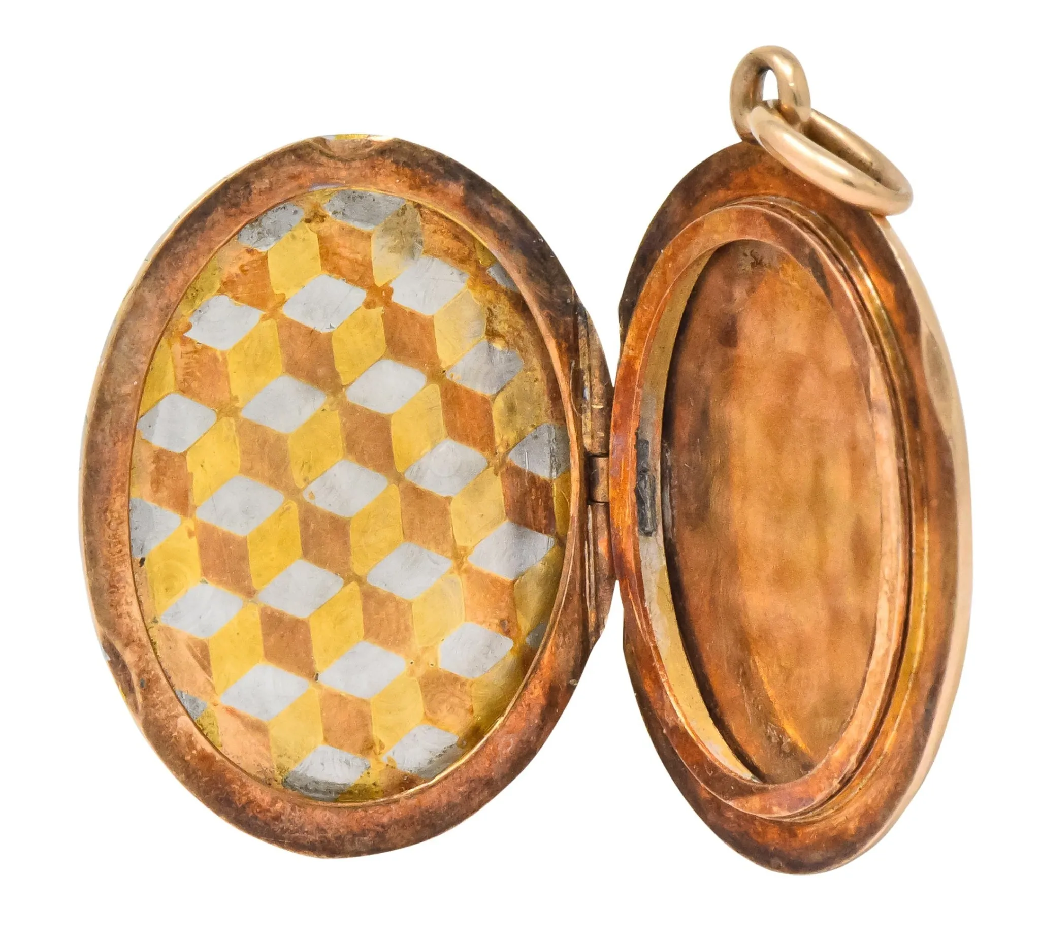 Art Deco 14 Karat Two-Tone Gold Platinum Decorated Locket