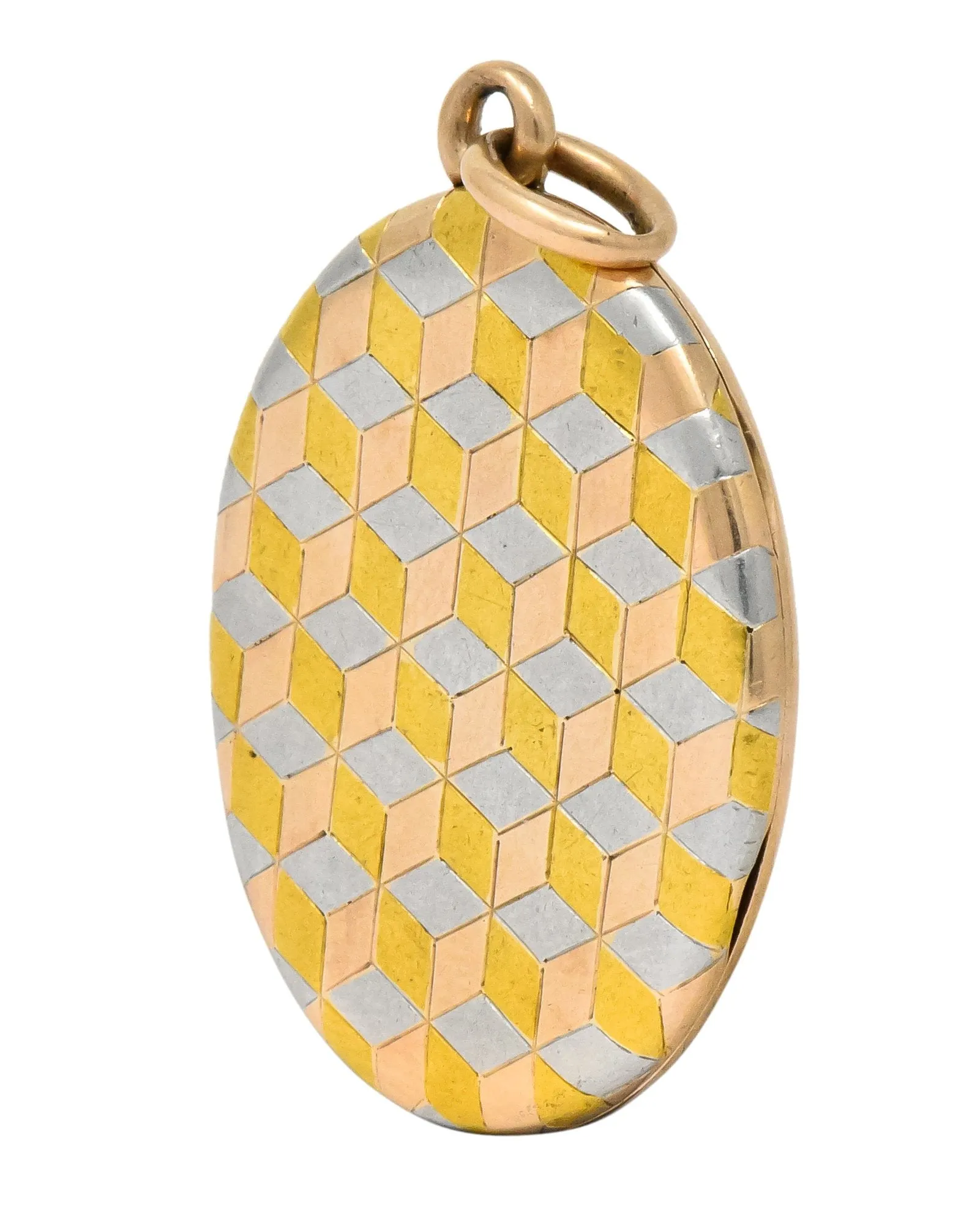 Art Deco 14 Karat Two-Tone Gold Platinum Decorated Locket