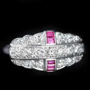 Art Deco 1.50 CTW Old European Cut Diamond and Ruby Ring