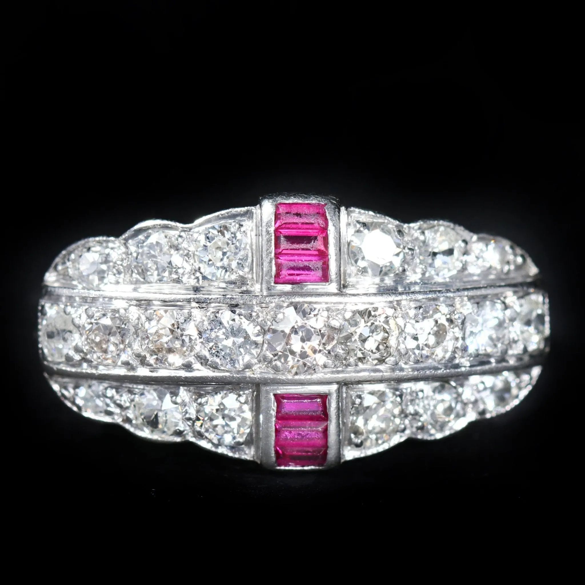Art Deco 1.50 CTW Old European Cut Diamond and Ruby Ring