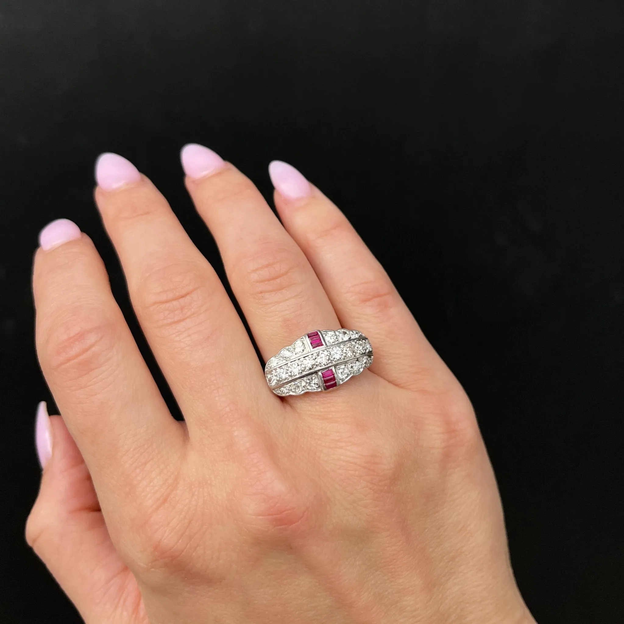 Art Deco 1.50 CTW Old European Cut Diamond and Ruby Ring