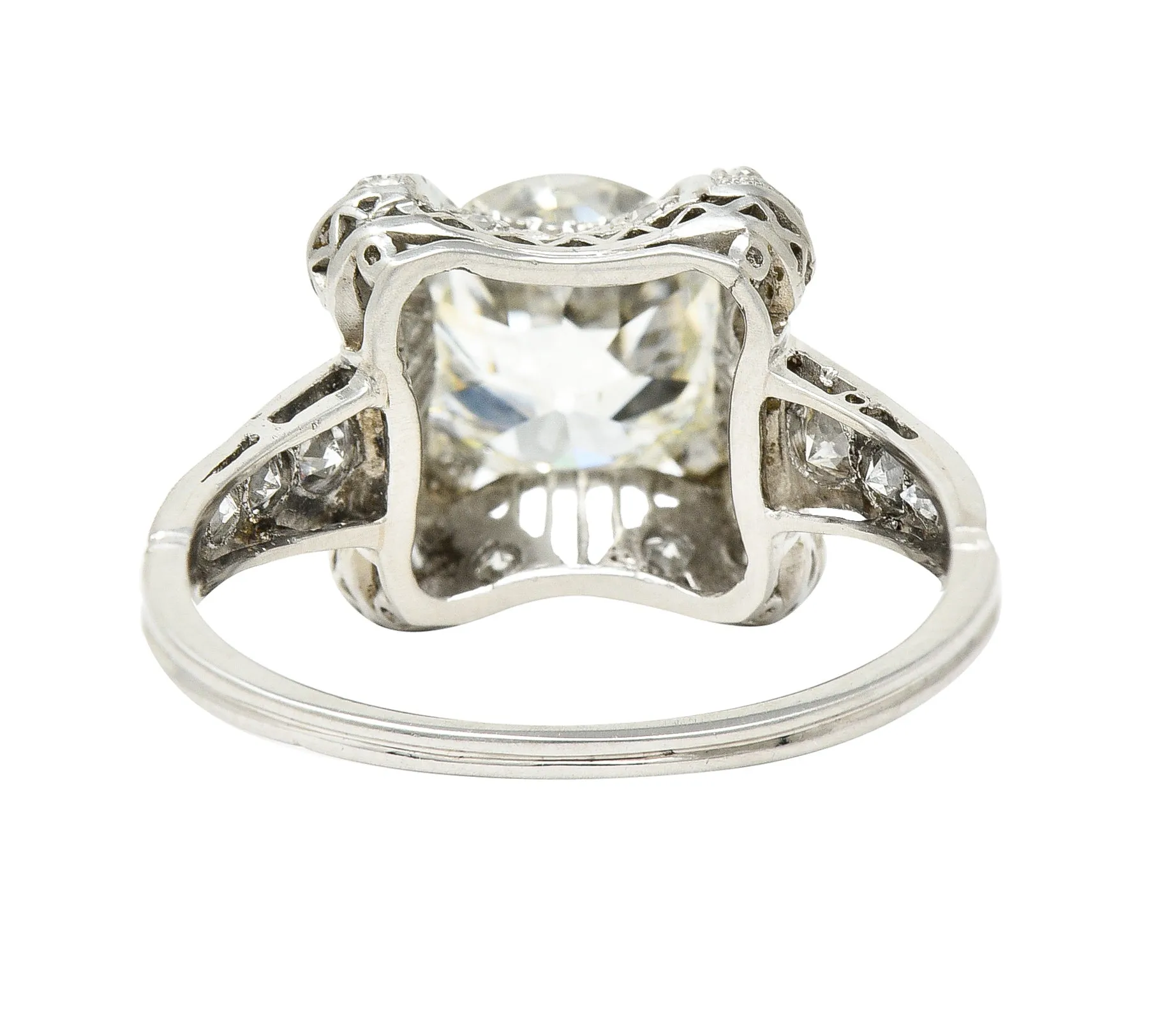 Art Deco 2.53 CTW Old European Cut Diamond Platinum Filigree Engagement Ring