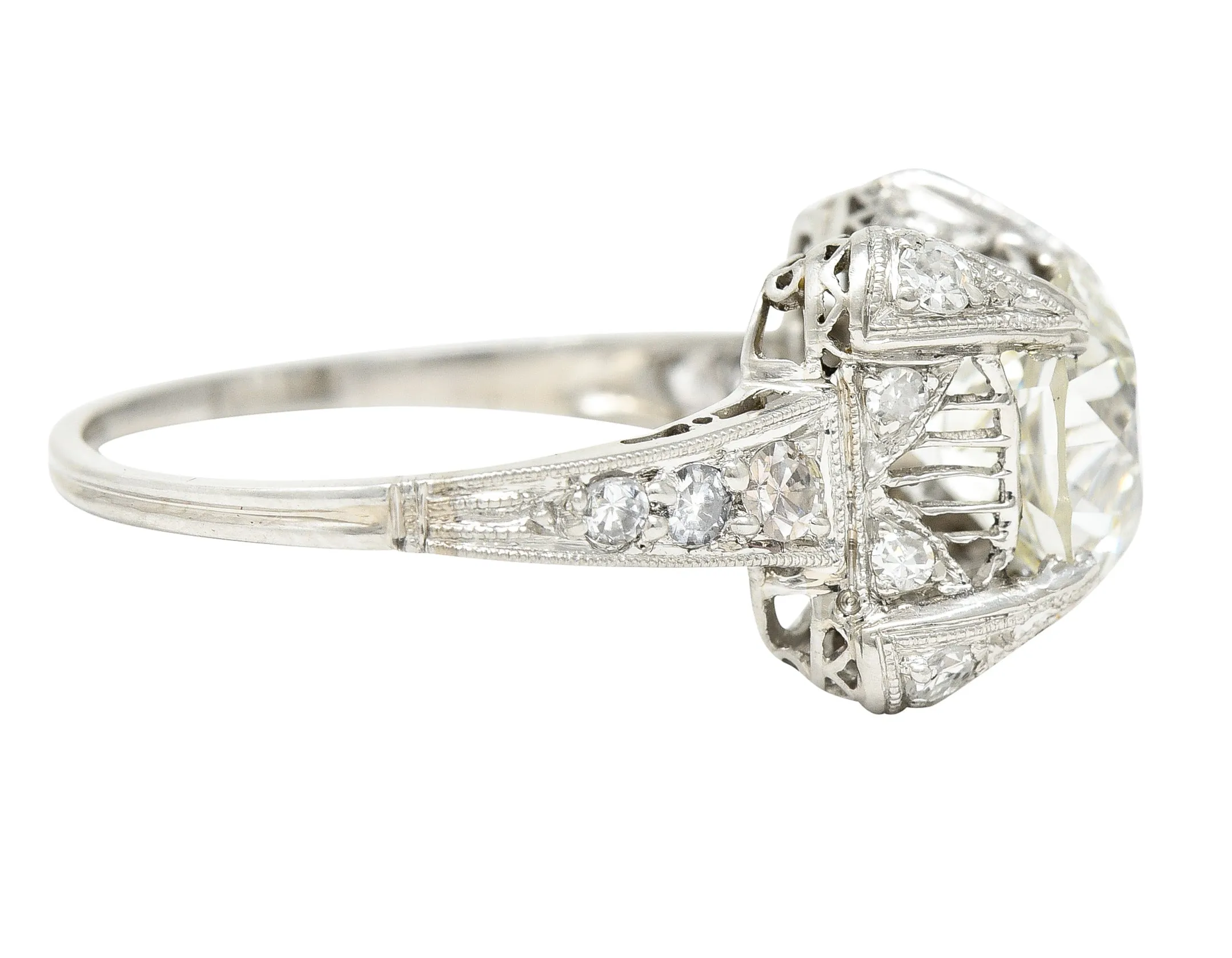 Art Deco 2.53 CTW Old European Cut Diamond Platinum Filigree Engagement Ring