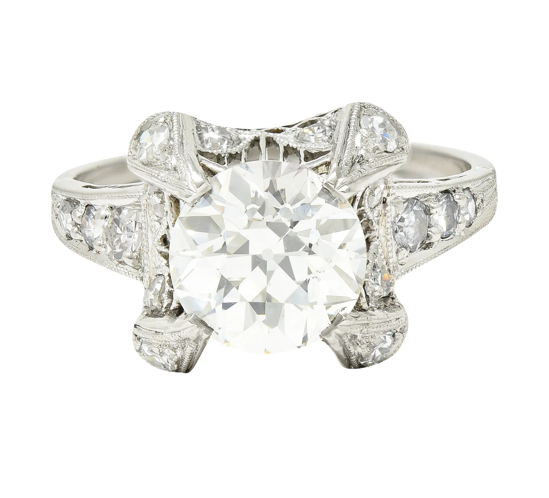 Art Deco 2.53 CTW Old European Cut Diamond Platinum Filigree Engagement Ring