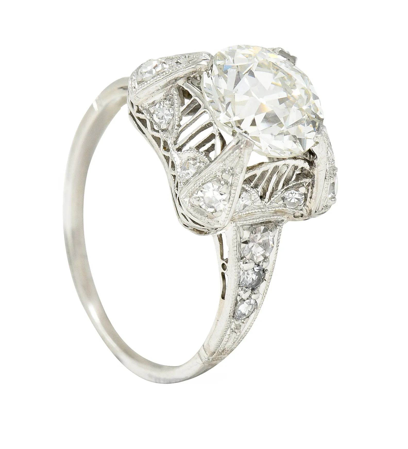 Art Deco 2.53 CTW Old European Cut Diamond Platinum Filigree Engagement Ring